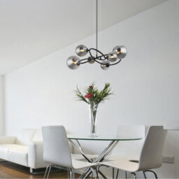 Luminosa Lighting Luminosa Riha Globe Pendant Ceiling Light Matt Black Smoke Glass Shade 6X G9 3000K - thumbnail 4