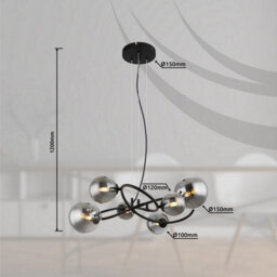 Luminosa Lighting Luminosa Riha Globe Pendant Ceiling Light Matt Black Smoke Glass Shade 6X G9 3000K - thumbnail 5