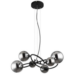 Luminosa Lighting Luminosa Riha Globe Pendant Ceiling Light Matt Black Smoke Glass Shade 6X G9 3000K - thumbnail 2