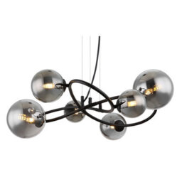 Luminosa Lighting Luminosa Riha Globe Pendant Ceiling Light Matt Black Smoke Glass Shade 6X G9 3000K - thumbnail 3