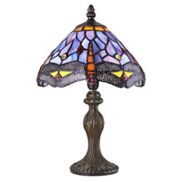 Happy Homewares Hand Crafted Purple Stained Glass Dragonfly Tiffany Lamp