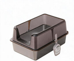 London Boutique Black Stainless Steel Cat Litter Tray With Lid And Scoop, Hooded High Sided Enclosed Cat Toilet, 60X40X31.5Cm - thumbnail 1