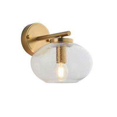 Luminosa Lighting Luminosa Jacob Dome Wall Lamp Warm Brass Plate & Clear Bubble Glass E14 - image 1