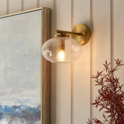 Luminosa Lighting Luminosa Jacob Dome Wall Lamp Warm Brass Plate & Clear Bubble Glass E14 - thumbnail 2