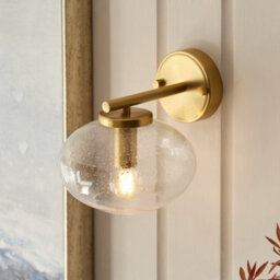 Luminosa Lighting Luminosa Jacob Dome Wall Lamp Warm Brass Plate & Clear Bubble Glass E14 - thumbnail 5