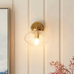 Luminosa Lighting Luminosa Jacob Dome Wall Lamp Warm Brass Plate & Clear Bubble Glass E14 - thumbnail 3