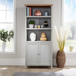 Home Source Avon 3 Shelves With 2 Door Cupboard 36mm Thick Top Bookcase Display Storage Unit Grey - thumbnail 3