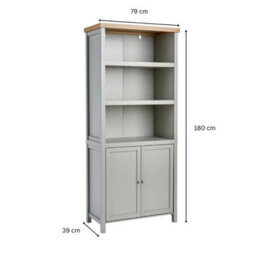 Home Source Avon 3 Shelves With 2 Door Cupboard 36mm Thick Top Bookcase Display Storage Unit Grey - thumbnail 8