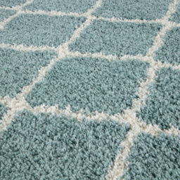 The Rugs Moroccan Shaggy Rugs And Runners Soft  High Pile Duck Egg Blue And Ivory Living Room Kitchen Hallway 750 - thumbnail 2