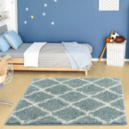 The Rugs Moroccan Shaggy Rugs And Runners Soft  High Pile Duck Egg Blue And Ivory Living Room Kitchen Hallway 750 - thumbnail 5