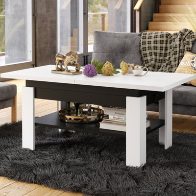 Heze Furniture Runa 2 In 1 Extending Coffee / Dining Table 130-170Cm - White / Black - image 1