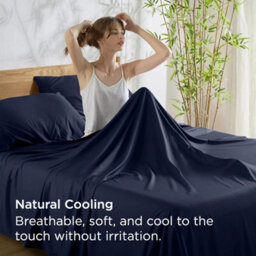 Ameha 100% Egyptian Cotton Super Soft & Breathable Hotel Quality Navy Flat Sheet Single 175 X 275 Cm - thumbnail 7
