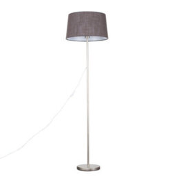 Valuelights Charles Brushed Chrome Floor Lamp With Grey Linen Shade
