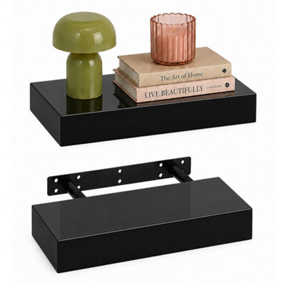 Innoteck Black High Gloss Floating Shelf Rectangular 30Cm Modern Wall Mounted Shelf - image 1