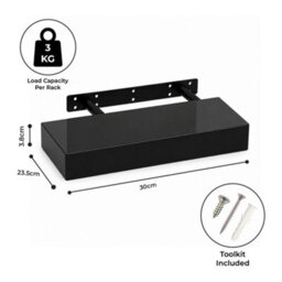 Innoteck Black High Gloss Floating Shelf Rectangular 30Cm Modern Wall Mounted Shelf - thumbnail 6