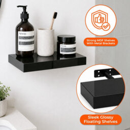Innoteck Black High Gloss Floating Shelf Rectangular 30Cm Modern Wall Mounted Shelf - thumbnail 4
