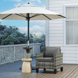 Outsunny Single Rattan Chair, Garden Armchair With Cushions, Light Grey - thumbnail 9
