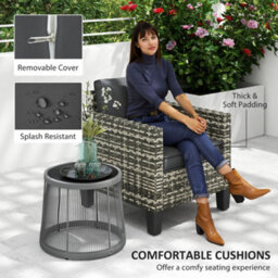 Outsunny Single Rattan Chair, Garden Armchair With Cushions, Light Grey - thumbnail 5