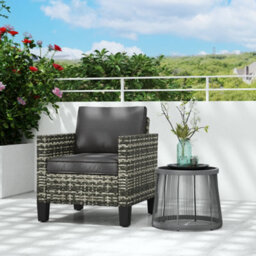 Outsunny Single Rattan Chair, Garden Armchair With Cushions, Light Grey - thumbnail 1