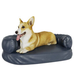 Berkfield Ergonomic Foam Dog Bed Dark Blue 60X42 Cm Faux Leather - thumbnail 3