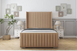 "Sloomy Marlborough Latte Dumfries Bed Frame With 50""  Upholstered Wingback Headboard 4'6 Double" - thumbnail 1