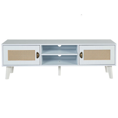 Beliani Vintage Tv Stand, White Beige, Faux Rattan Fronts, W140 X D39 X H45Cm - image 1