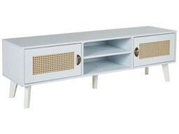 Beliani Vintage Tv Stand, White Beige, Faux Rattan Fronts, W140 X D39 X H45Cm - thumbnail 3