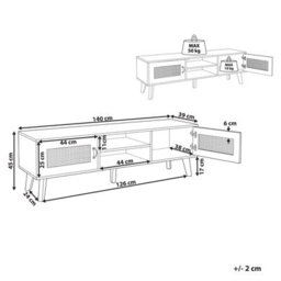 Beliani Vintage Tv Stand, White Beige, Faux Rattan Fronts, W140 X D39 X H45Cm - thumbnail 4