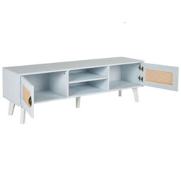 Beliani Vintage Tv Stand, White Beige, Faux Rattan Fronts, W140 X D39 X H45Cm - thumbnail 5