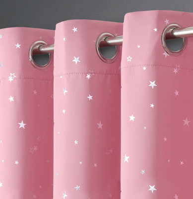 Velosso Thermal Blackout Ring Top Curtains, Foil Print Curtains, Machine Washable, Energy Saving, Privacy Enhancing Curtains - Pink