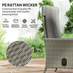 Outsunny Rattan Garden Recliner Chair With Adjustable Backrest, Grey - thumbnail 5
