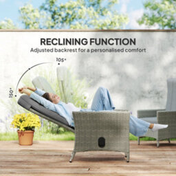 Outsunny Rattan Garden Recliner Chair With Adjustable Backrest, Grey - thumbnail 4