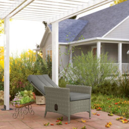 Outsunny Rattan Garden Recliner Chair With Adjustable Backrest, Grey - thumbnail 8