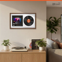 "30X17"" Walnut Modern Vinyl Record Frame With White Mount For 12 Inch Lp Album Cover & Disc - Ak Frames" - thumbnail 5