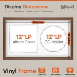 "30X17"" Walnut Modern Vinyl Record Frame With White Mount For 12 Inch Lp Album Cover & Disc - Ak Frames" - thumbnail 2