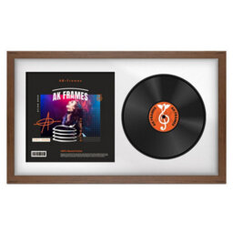 "30X17"" Walnut Modern Vinyl Record Frame With White Mount For 12 Inch Lp Album Cover & Disc - Ak Frames"
