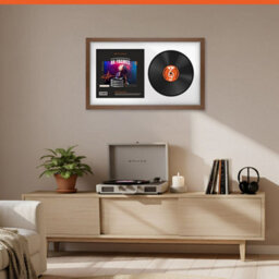 "30X17"" Walnut Modern Vinyl Record Frame With White Mount For 12 Inch Lp Album Cover & Disc - Ak Frames" - thumbnail 8