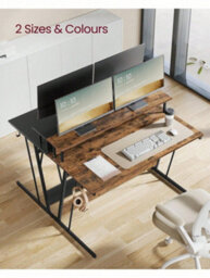 Songmics Vasagle Gaming Desk With Led Lights And Built-In Power Outlets, Computer Desk With Monitor Shelf, Gaming Table For 2 Monitors - thumbnail 6