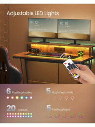 Songmics Vasagle Gaming Desk With Led Lights And Built-In Power Outlets, Computer Desk With Monitor Shelf, Gaming Table For 2 Monitors - thumbnail 4