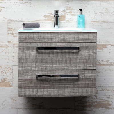 Plum&clay Novela Grey Wood Wall Hung Vanity Unit With Glass Basin (W)600mm - image 1