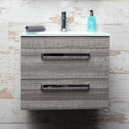 Plum&clay Novela Grey Wood Wall Hung Vanity Unit With Glass Basin Bathroom Furniture (W)600mm