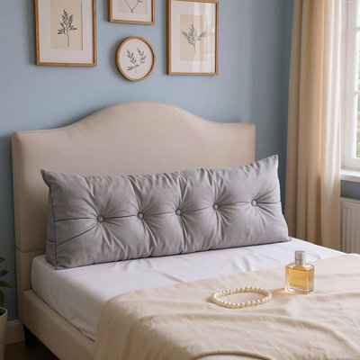 Living And Home Light Gray Cotton And Linen Triangular Tatami Headboard Cushion/pillow, 150Cm W X 20Cm D X 50Cm H - image 1
