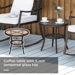 Foxden Brown Frame Rattan Bistro Set Rocking Chairs 3 Piece Garden Furniture Glass Top Table - thumbnail 4