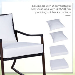 Foxden Brown Frame Rattan Bistro Set Rocking Chairs 3 Piece Garden Furniture Glass Top Table - thumbnail 5