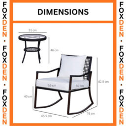 Foxden Brown Frame Rattan Bistro Set Rocking Chairs 3 Piece Garden Furniture Glass Top Table - thumbnail 2