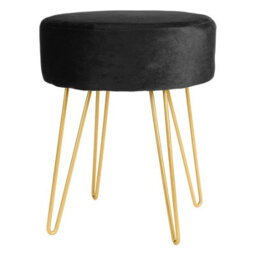 Harbour Housewares Velvet Footstool - Round Modern Dressing Table Footstool Vanity Seat Chairs - 40 X 35Cm - Black/gold