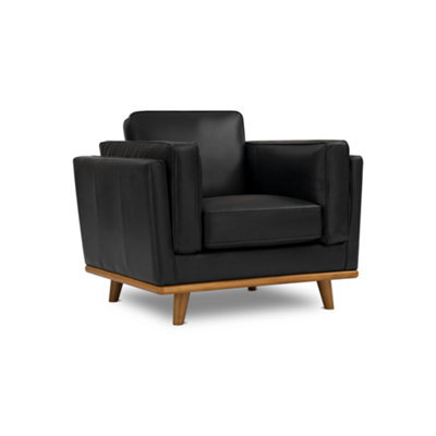 Valencia Artisan Leather Accent Chair Black Nappa Top Grain Leather Alder Wood Legs And Frame Fabric Backed Cushions - image 1