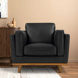 Valencia Artisan Leather Accent Chair Black Nappa Top Grain Leather Alder Wood Legs And Frame Fabric Backed Cushions - thumbnail 4