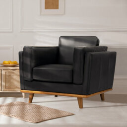 Valencia Artisan Leather Accent Chair Black Nappa Top Grain Leather Alder Wood Legs And Frame Fabric Backed Cushions - thumbnail 2