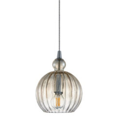 Luminosa Lighting Luminosa Modern Hanging Pendant Chrome 1 Light  With Cognac Shade, E27 Dimmable - thumbnail 1